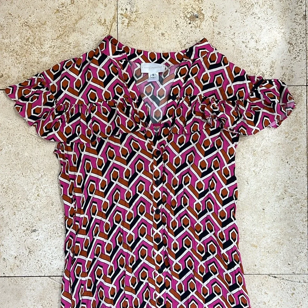 Anthro Corey Lynn Calter Annabel Geometric Midi Shirtdress Dress Pink Orange S - Picture 5 of 8